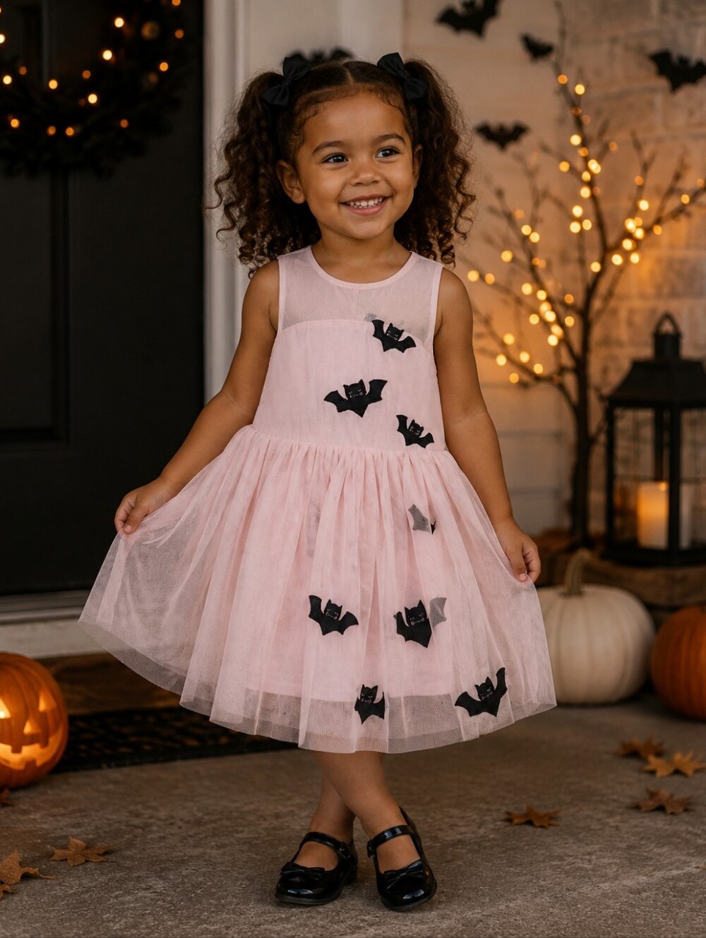 H&M Girls 4-5Y Pink Tulle Bat Halloween Dress Goth Witch Costume Party